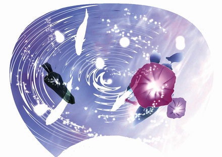 うちわ制作　朝顔と笹舟 D-000530 のうちわ