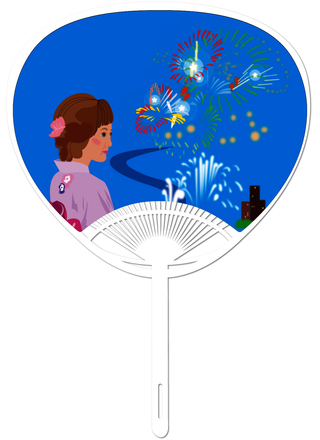 うちわ　花火大会と浴衣女性 D-000368 のうちわ