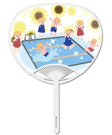 うちわ　<プール開き＞ D-001323 のうちわ