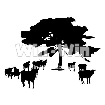 牛のシルエット素材 W-000412