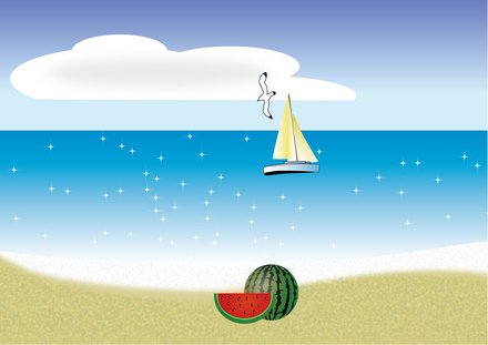 夏の砂浜 D-003483 のうちわ