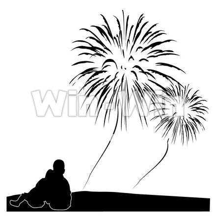 花火のシルエット素材 W-003383
