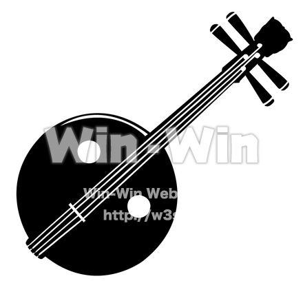 月琴のシルエット素材 W-003090