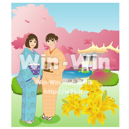 着物でお出かけのCG・イラスト素材 W-003179