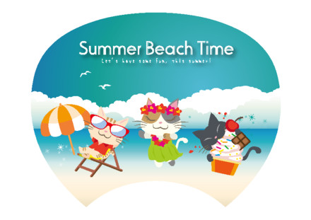 うちわ＿ビーチ・リゾートの猫たち D-003482 のうちわ