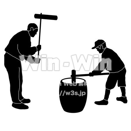 餅つきのシルエット素材 W-002702