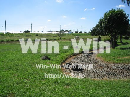 せせらぎ公園の小川道の写真素材 W-003146