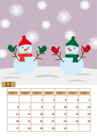 2020年12月のカレンダーです。 D-005803 のカレンダー