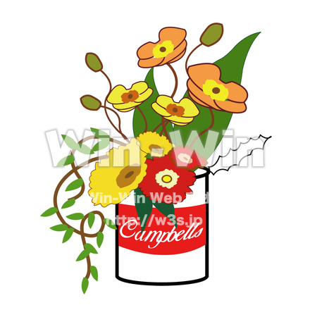 空き缶フラワーアレンジのCG・イラスト素材 W-004180
