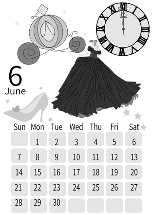 2020年6月のシンデレラのカレンダー D-005570 のカレンダー