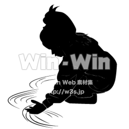 砂の上の女の子のシルエット素材 W-006094