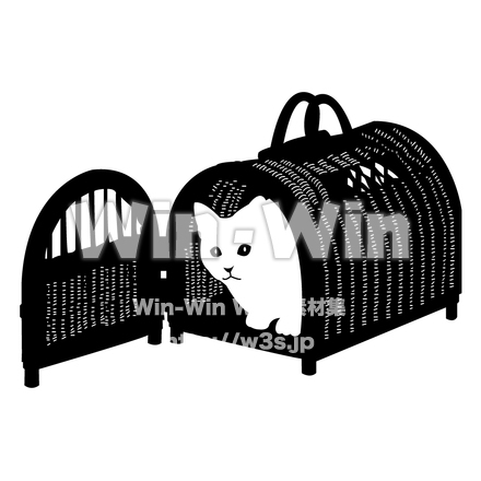 カゴに入ったネコのシルエット素材 W-006064
