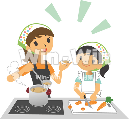 親子で料理のCG・イラスト素材 W-010072