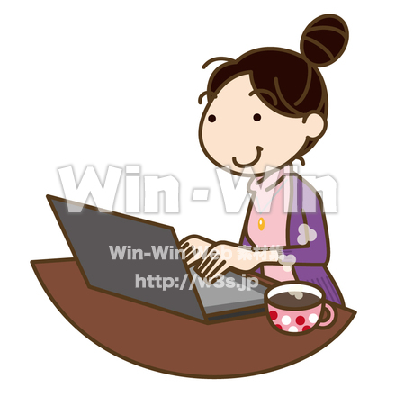 PCに向かう女性のCG・イラスト素材 W-010632