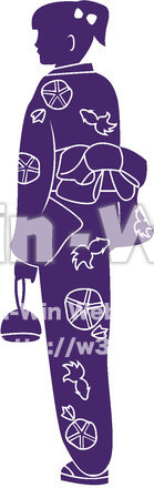 浴衣女性のシルエット素材 W-014517