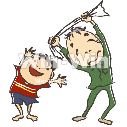 体操をするおじいちゃんと孫のCG・イラスト素材 W-014171