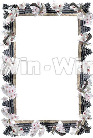 フレーム　城、さくら、ペリカンの写真素材 W-015841
