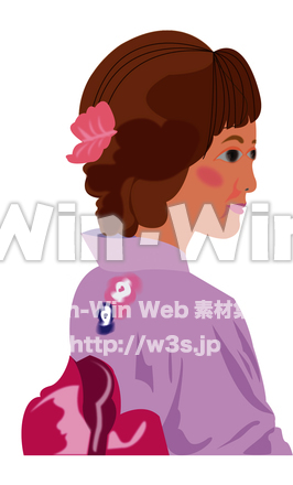 浴衣女性　ふりかえり姿のCG・イラスト素材 W-014339