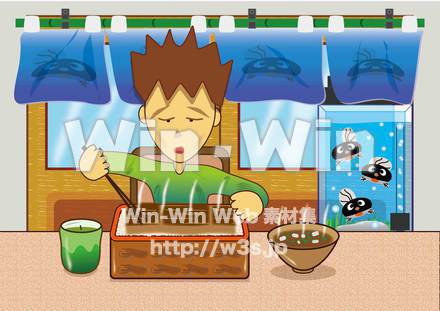 店内でウナギを食べるのCG・イラスト素材 W-016986