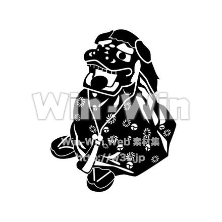 獅子舞のシルエット素材 W-016093