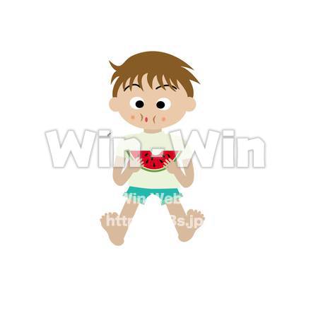 すいかを食べる少年のCG・イラスト素材 W-016875