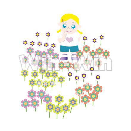 お花畑の女の子のCG・イラスト素材 W-017697