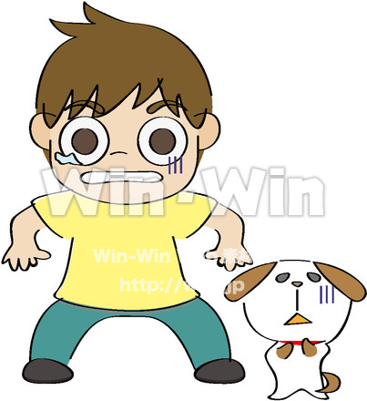 驚くこども（と犬）のCG・イラスト素材 W-017287