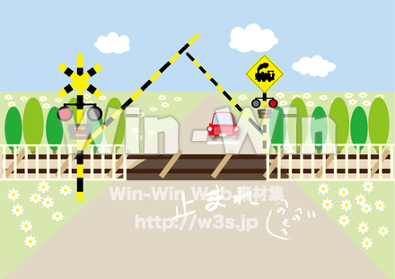 踏切のある風景のCG・イラスト素材 W-017322