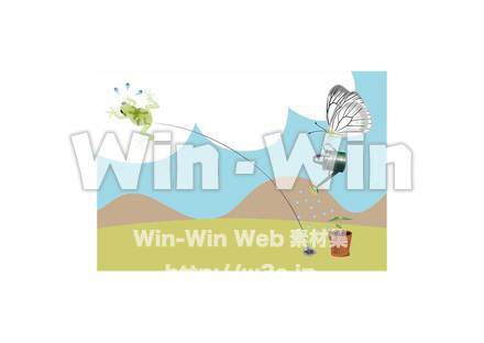 いたずらモンシロチョウ、カエルを起こすのCG・イラスト素材 W-017817