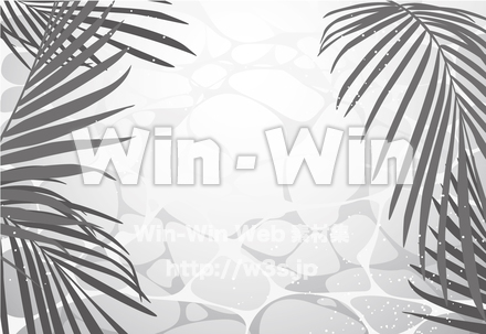 水面とヤシの葉のシルエット素材 W-017929