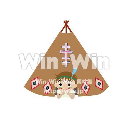 テントから顔を出す少年のCG・イラスト素材 W-016876