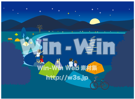 高原（夜）人物ありのCG・イラスト素材 W-016991