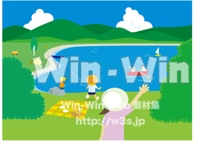 高原（昼）人物ありのCG・イラスト素材 W-016990