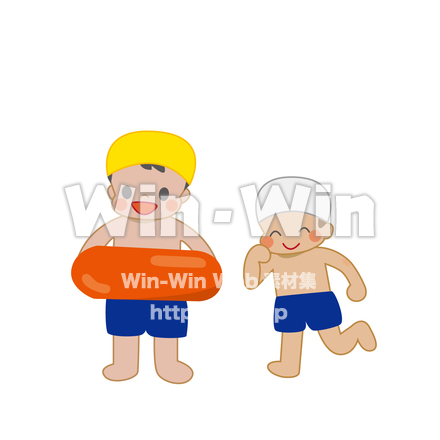 プールサイドの子供たちのCG・イラスト素材 W-016943