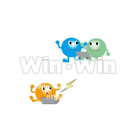 パソコンとまるちゃんオレンジ・ブルー・グリーンのCG・イラスト素材 W-017563