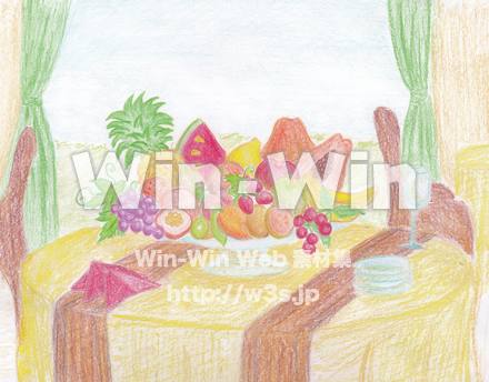 テーブルとフルーツ盛り合わせの写真素材 W-016278