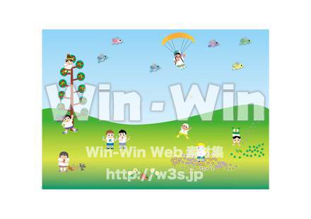 原っぱの子どもたちのCG・イラスト素材 W-017704