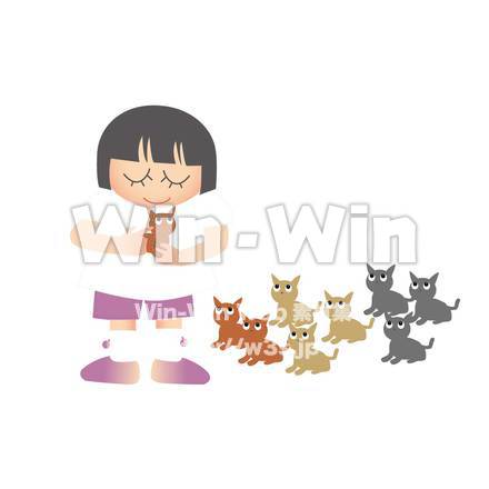 女の子と猫たちのCG・イラスト素材 W-017706
