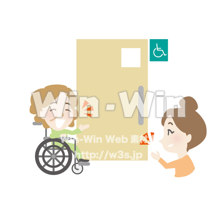 車いすの女性に障害者用トイレを譲る女性のCG・イラスト素材 W-019781
