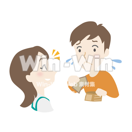 慌ててお金を払う&やさしく説明する店員のCG・イラスト素材 W-019768