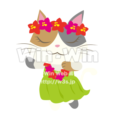 フラダンスを踊る猫のCG・イラスト素材 W-019918