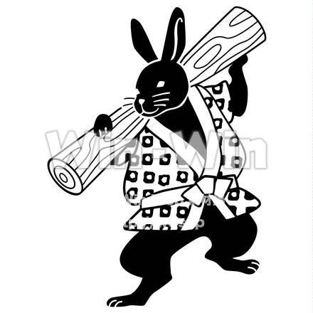 餅つきうさぎのシルエット素材 W-018328