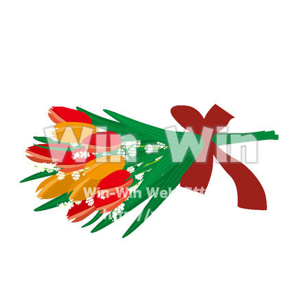 チューリップとかすみ草のブーケのCG・イラスト素材 W-018549