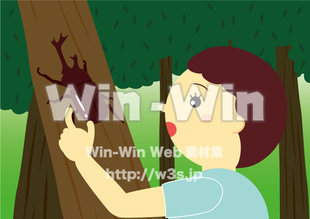 夏休み　かぶとむし取りのCG・イラスト素材 W-019220