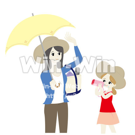 夏のお出かけ親子のCG・イラスト素材 W-019174