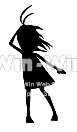 風に吹かれた女の子のシルエット素材 W-019806