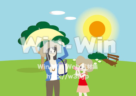 熱中症・紫外線対策親子のCG・イラスト素材 W-019183