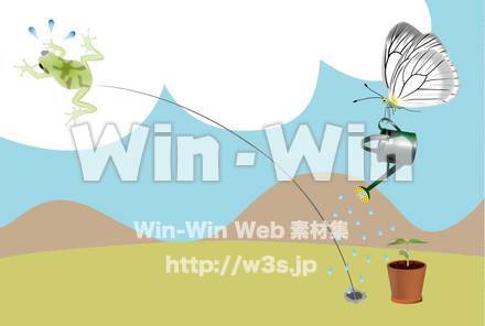 いたずらモンシロチョウ、カエルを起こすのCG・イラスト素材 W-018056