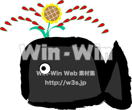 くじらとひまわりシャワーのCG・イラスト素材 W-019945