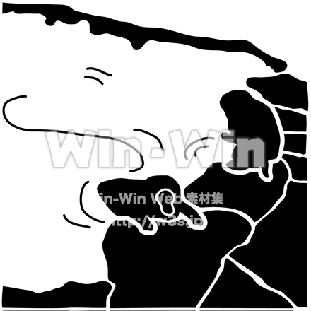 岩風呂と猿のシルエット素材 W-018595